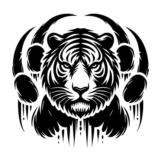 Tiger Face Framed by Bold Claw Marks SVG design for Cricut, Silhouette, laser cutting, vinyl, sublimation, and craft projects.