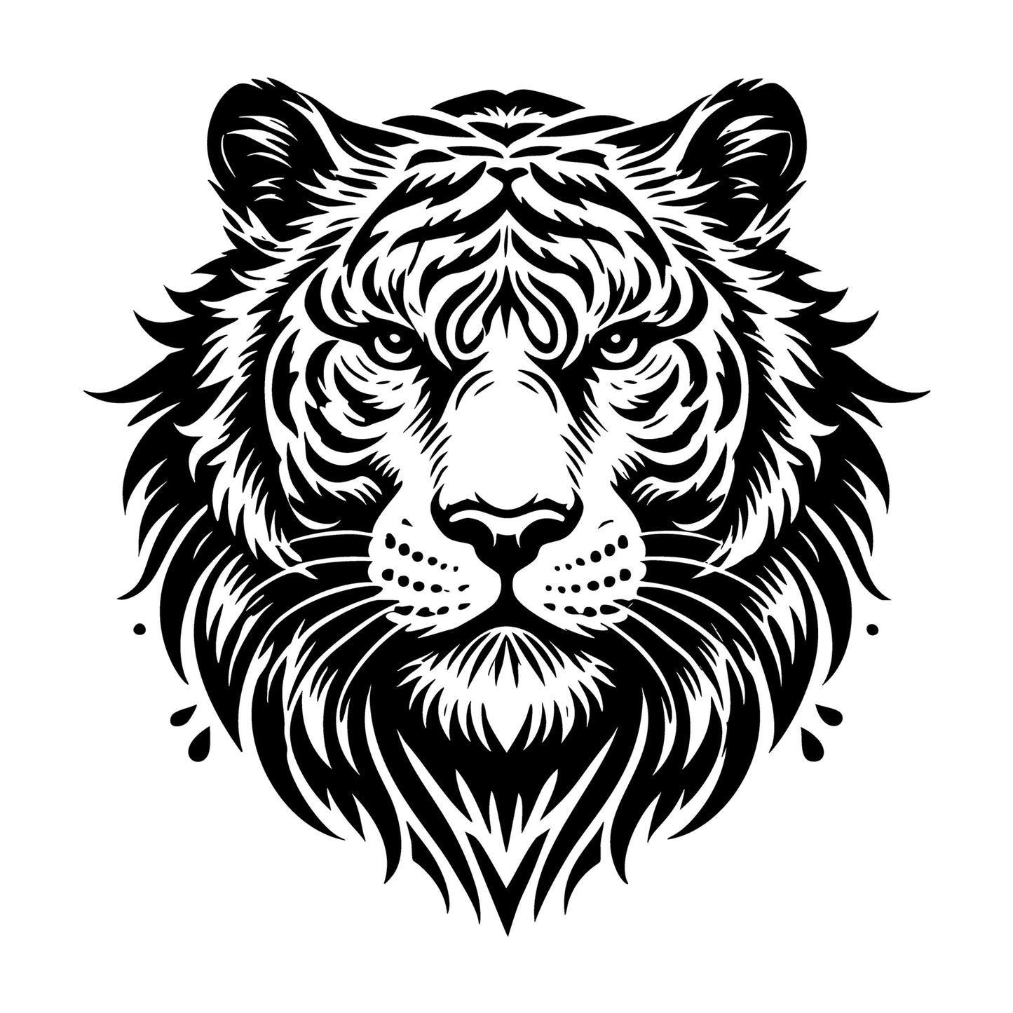 Tiger Face Silhouette With Strong Features SVG design for Cricut, Silhouette, laser cutting, vinyl, sublimation, and craft projects.