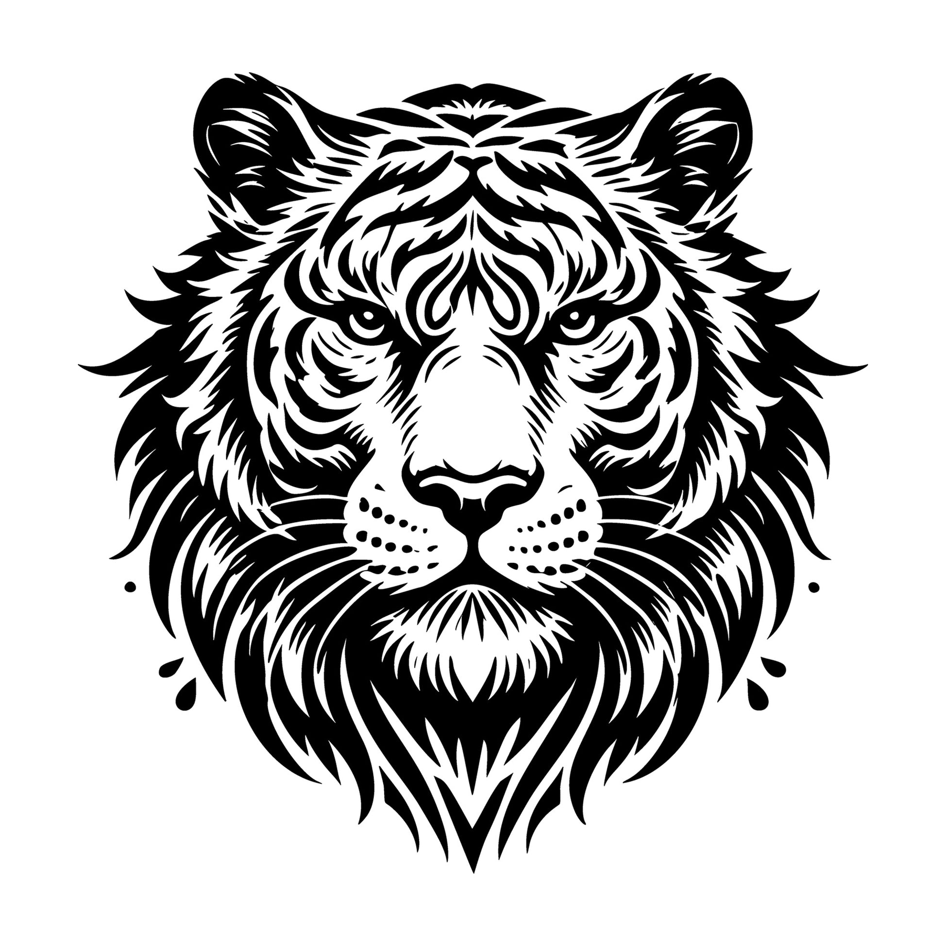 Tiger Face Silhouette With Strong Features SVG design for Cricut, Silhouette, laser cutting, vinyl, sublimation, and craft projects.