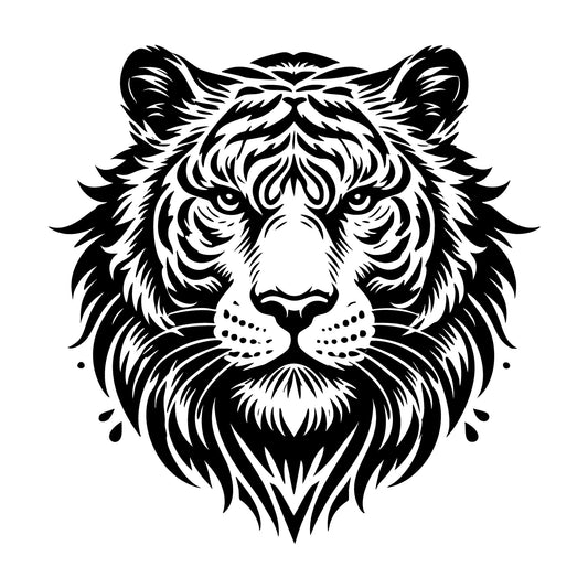 Tiger Face Silhouette With Strong Features SVG design for Cricut, Silhouette, laser cutting, vinyl, sublimation, and craft projects.