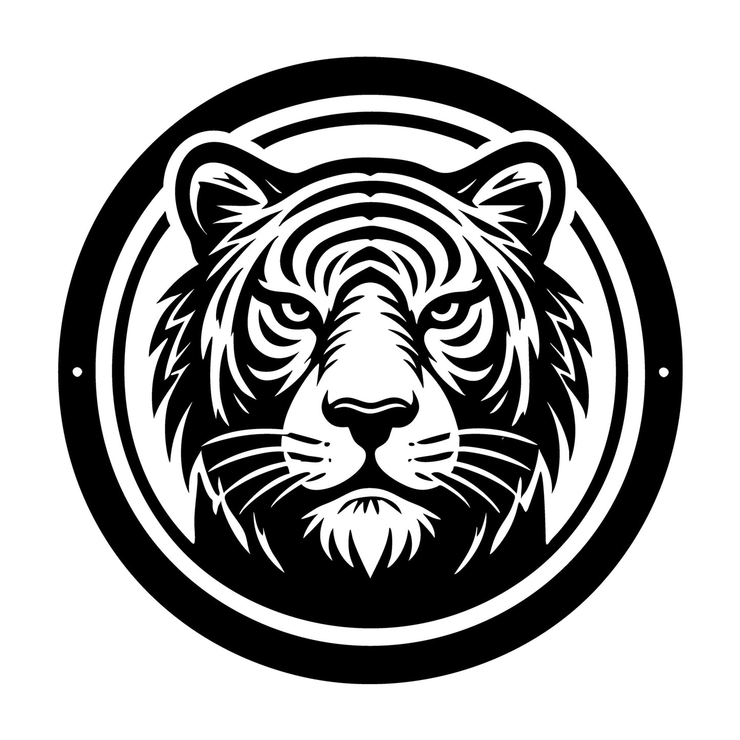 Tiger Face with Clean Circular Border Silhouette SVG design for Cricut, Silhouette, laser cutting, vinyl, sublimation, and craft projects.