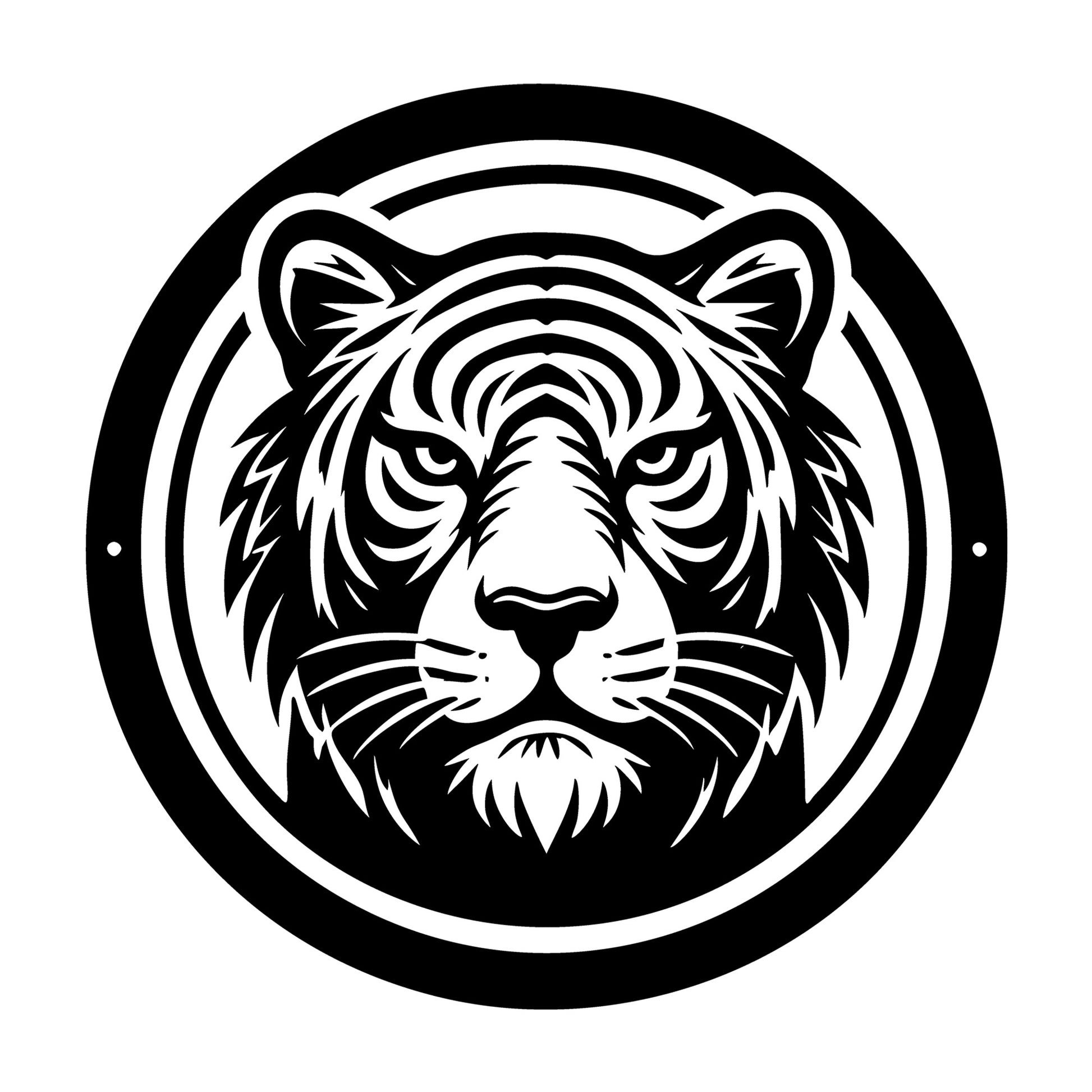 Tiger Face with Clean Circular Border Silhouette SVG design for Cricut, Silhouette, laser cutting, vinyl, sublimation, and craft projects.