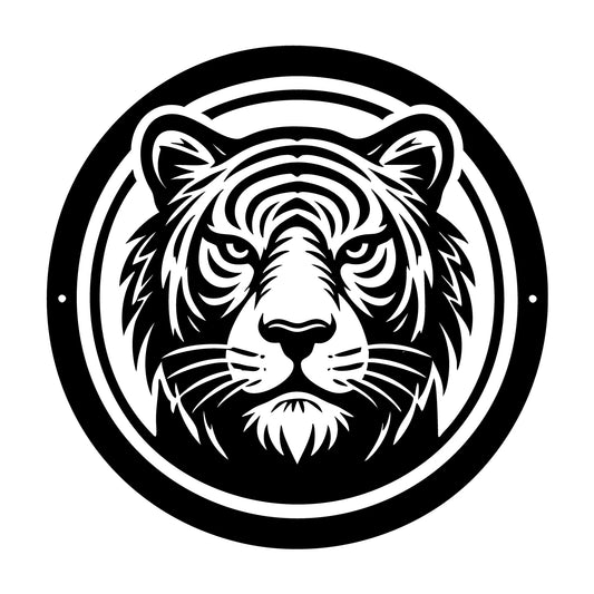 Tiger Face with Clean Circular Border Silhouette SVG design for Cricut, Silhouette, laser cutting, vinyl, sublimation, and craft projects.