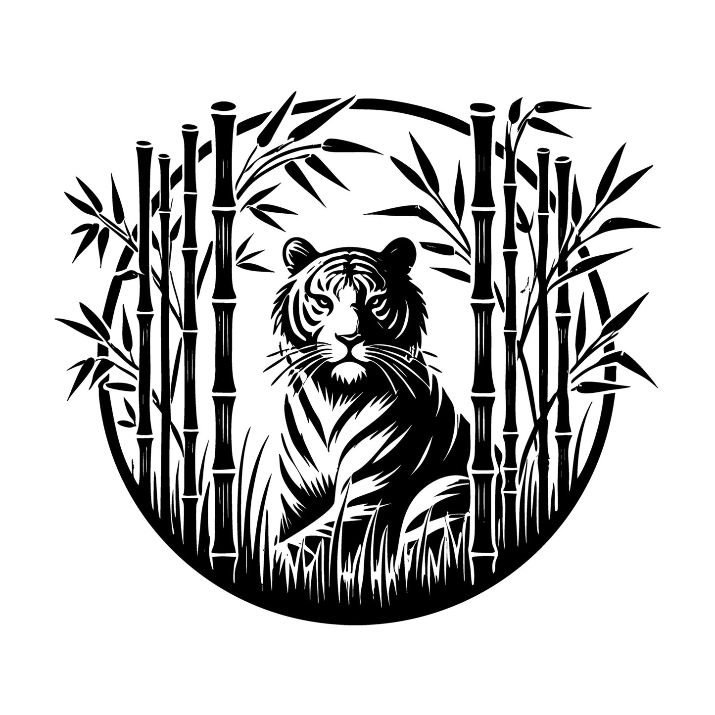 Tiger Framed by Bamboo Circular Design SVG design for Cricut, Silhouette, laser cutting, vinyl, sublimation, and craft projects.