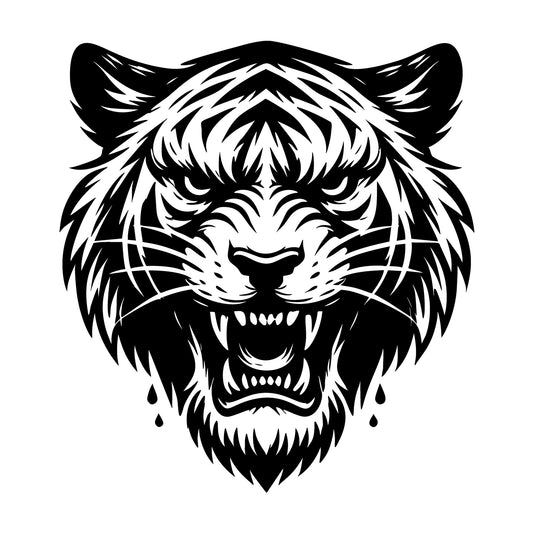 Tiger Growling Face Silhouette SVG design for Cricut, Silhouette, laser cutting, vinyl, sublimation, and craft projects.