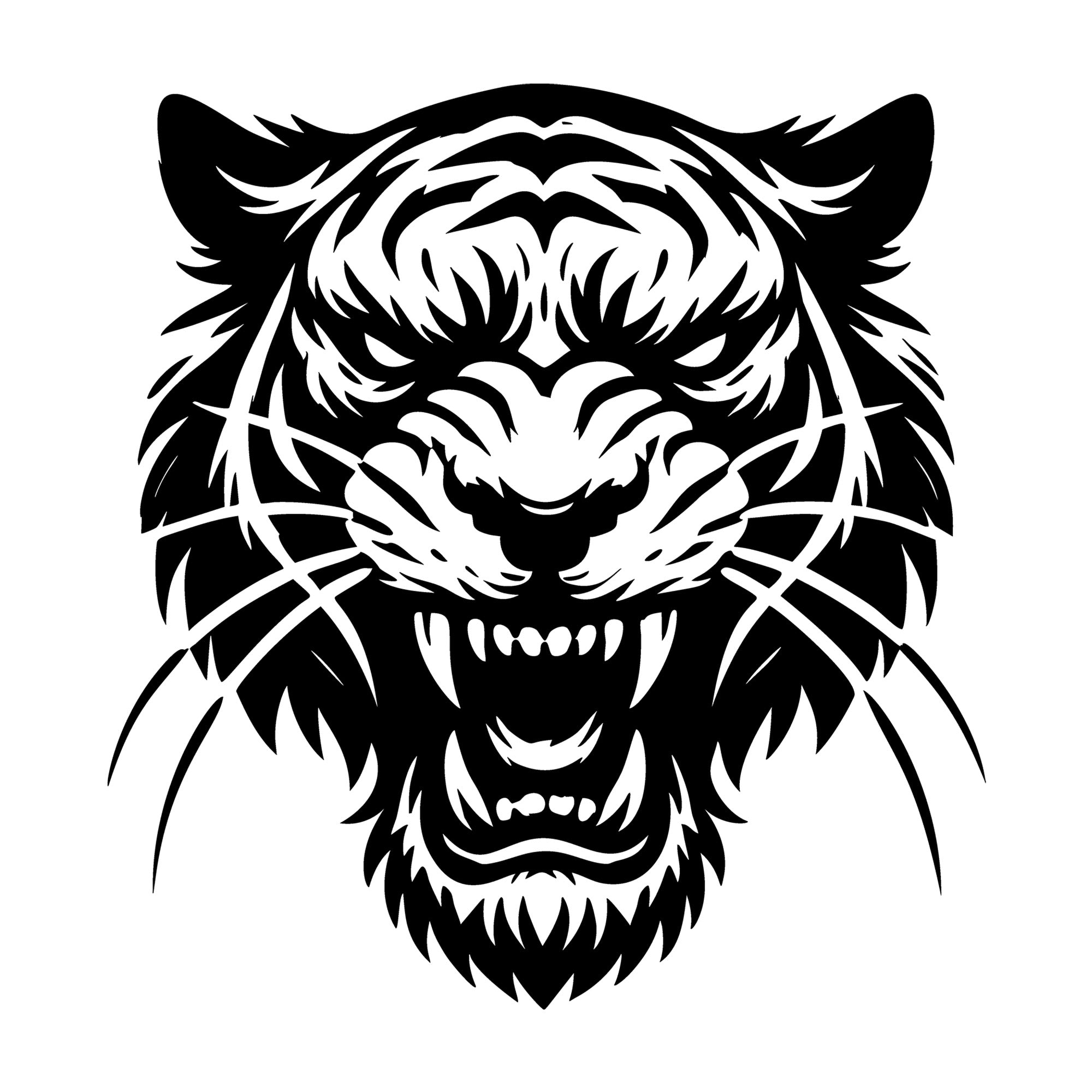Tiger Head Illustration With Fierce Expression SVG design for Cricut, Silhouette, laser cutting, vinyl, sublimation, and craft projects.