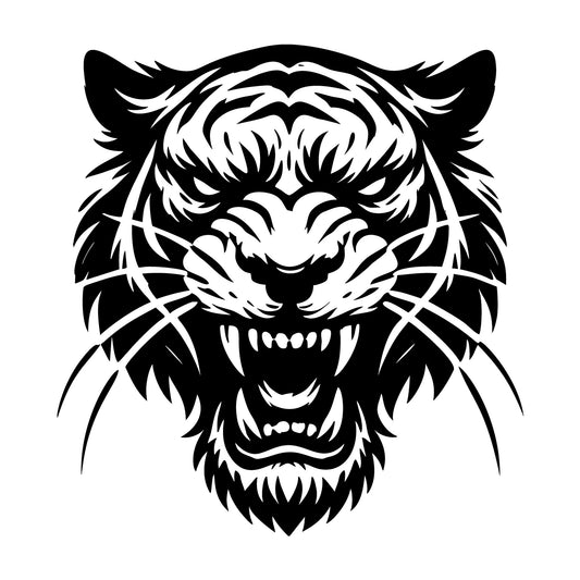 Tiger Head Illustration With Fierce Expression SVG design for Cricut, Silhouette, laser cutting, vinyl, sublimation, and craft projects.