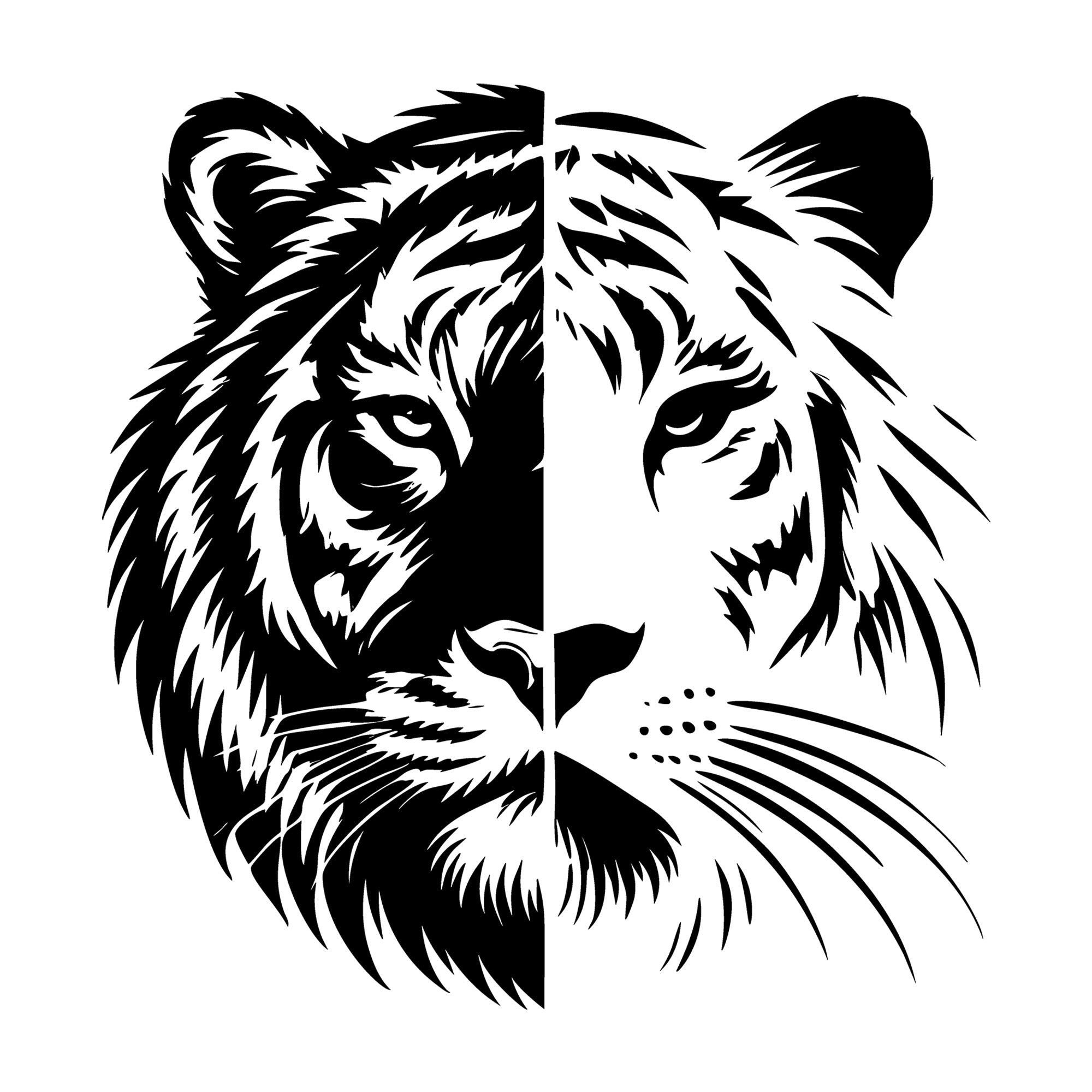 Tiger Silhouette With Bold Features SVG design for Cricut, Silhouette, laser cutting, vinyl, sublimation, and craft projects.