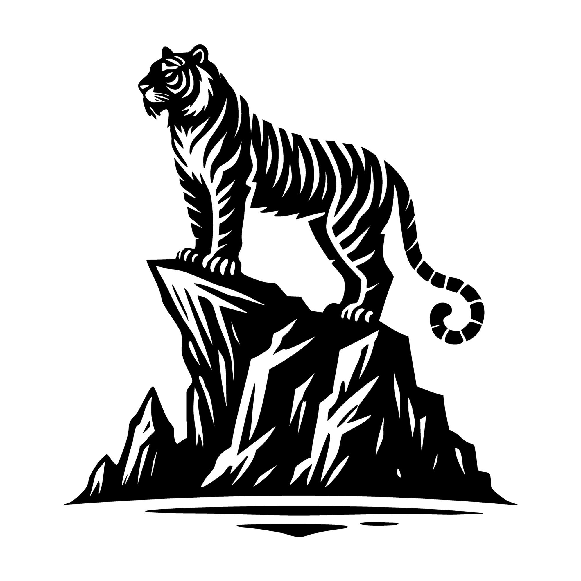 Tiger Standing Proudly on Rock Silhouette SVG design for Cricut, Silhouette, laser cutting, vinyl, sublimation, and craft projects.