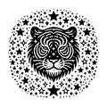Tiger Surrounded by Celestial Stars SVG design for Cricut, Silhouette, laser cutting, vinyl, sublimation, and craft projects.
