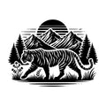 Tiger Walking in Mountain Forest Silhouette SVG design for Cricut, Silhouette, laser cutting, vinyl, sublimation, and craft projects.