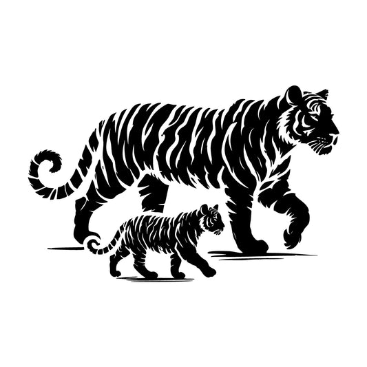 Tiger and Cubs Walking SVG design for Cricut, Silhouette, laser cutting, vinyl, sublimation, and craft projects.