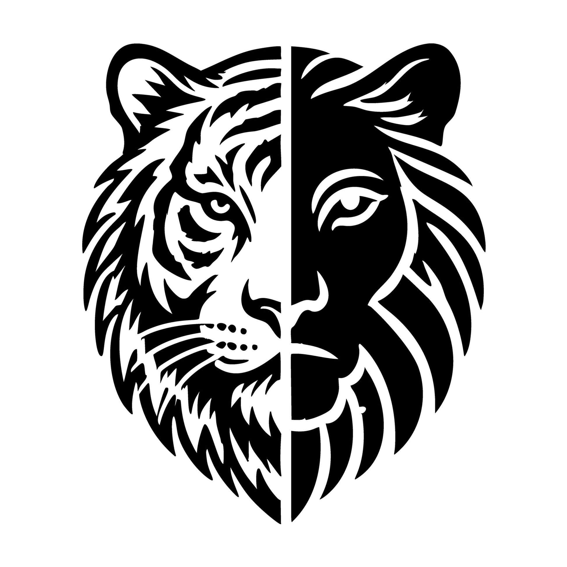 Tiger and Lion Silhouette in Contrasting Design SVG design for Cricut, Silhouette, laser cutting, vinyl, sublimation, and craft projects.