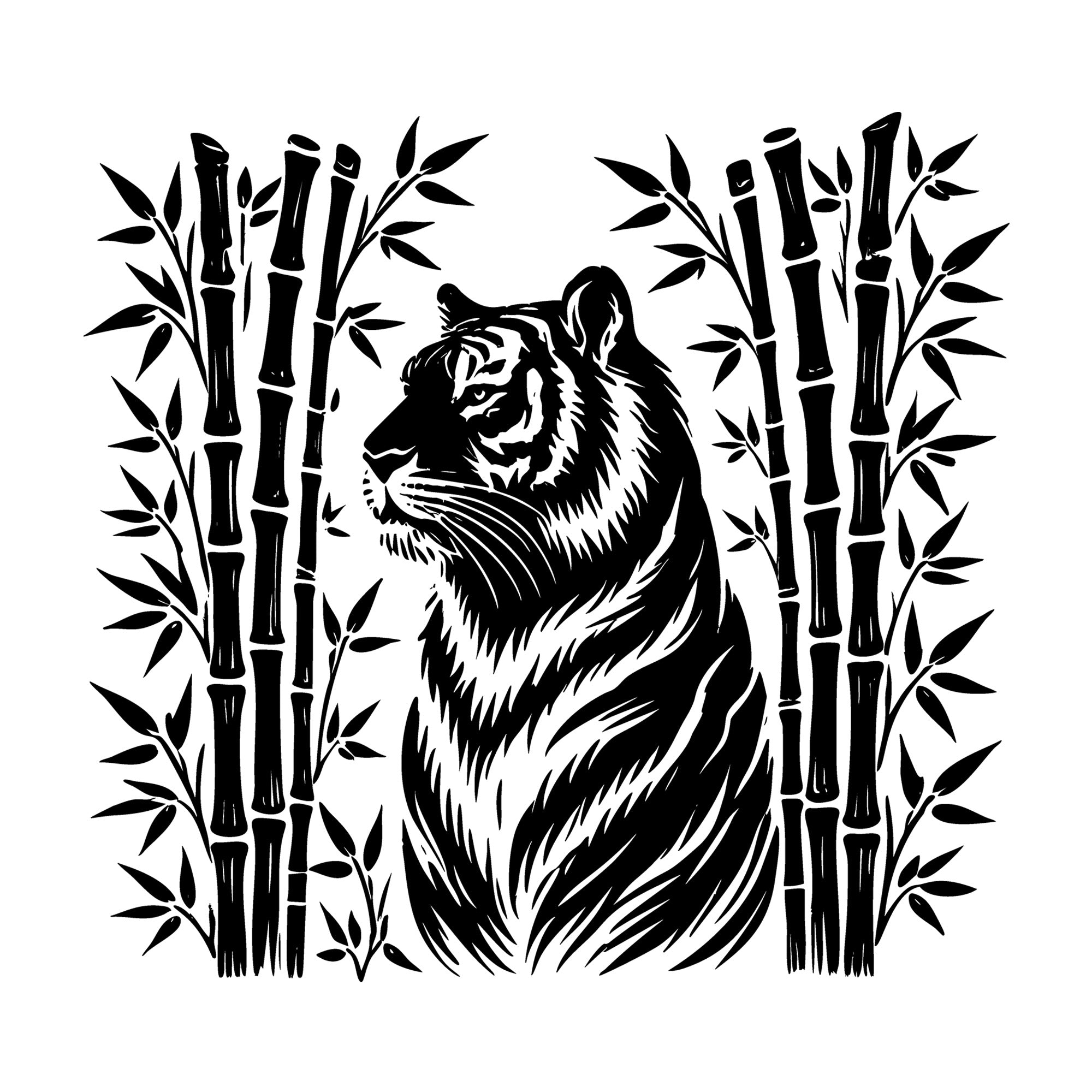 Tiger in Bamboo Silhouette SVG design for Cricut, Silhouette, laser cutting, vinyl, sublimation, and craft projects.