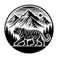 Tiger in Circular Mountain Landscape Silhouette SVG design for Cricut, Silhouette, laser cutting, vinyl, sublimation, and craft projects.