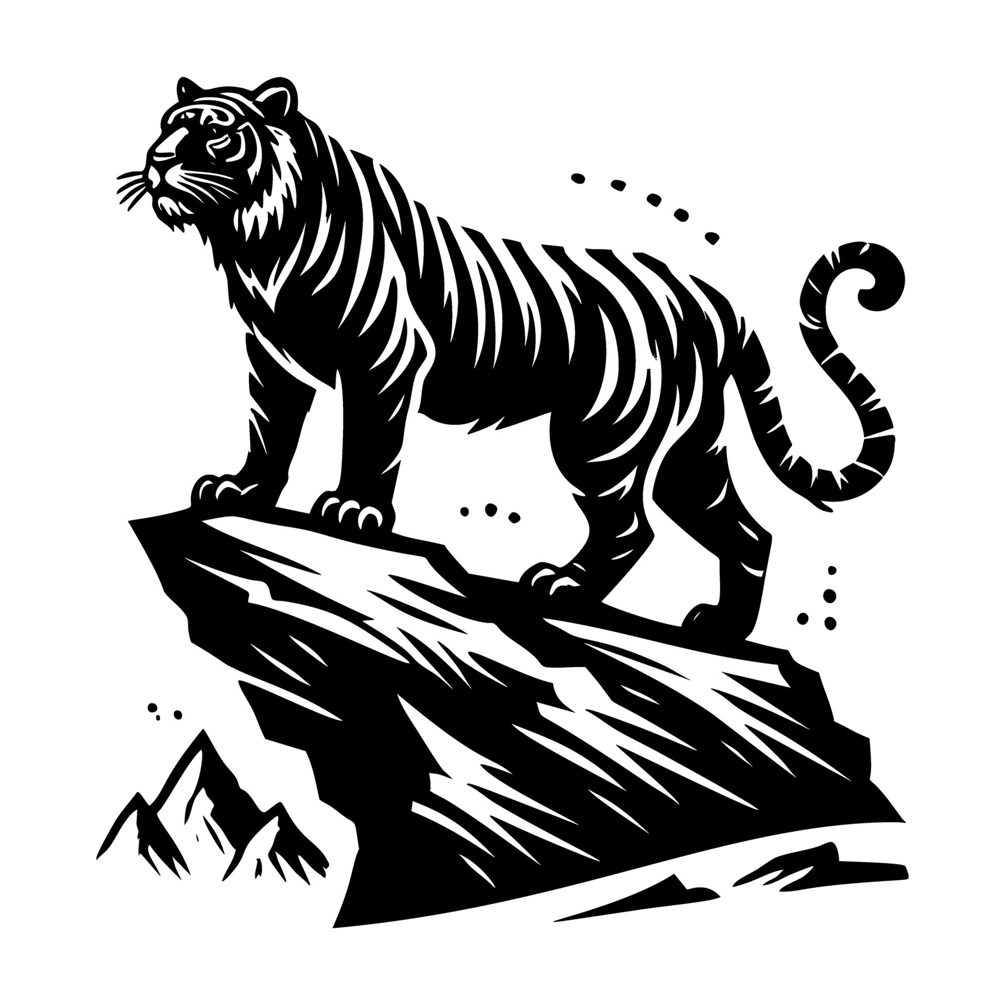 Tiger on Mountain Edge Silhouette SVG design for Cricut, Silhouette, laser cutting, vinyl, sublimation, and craft projects.