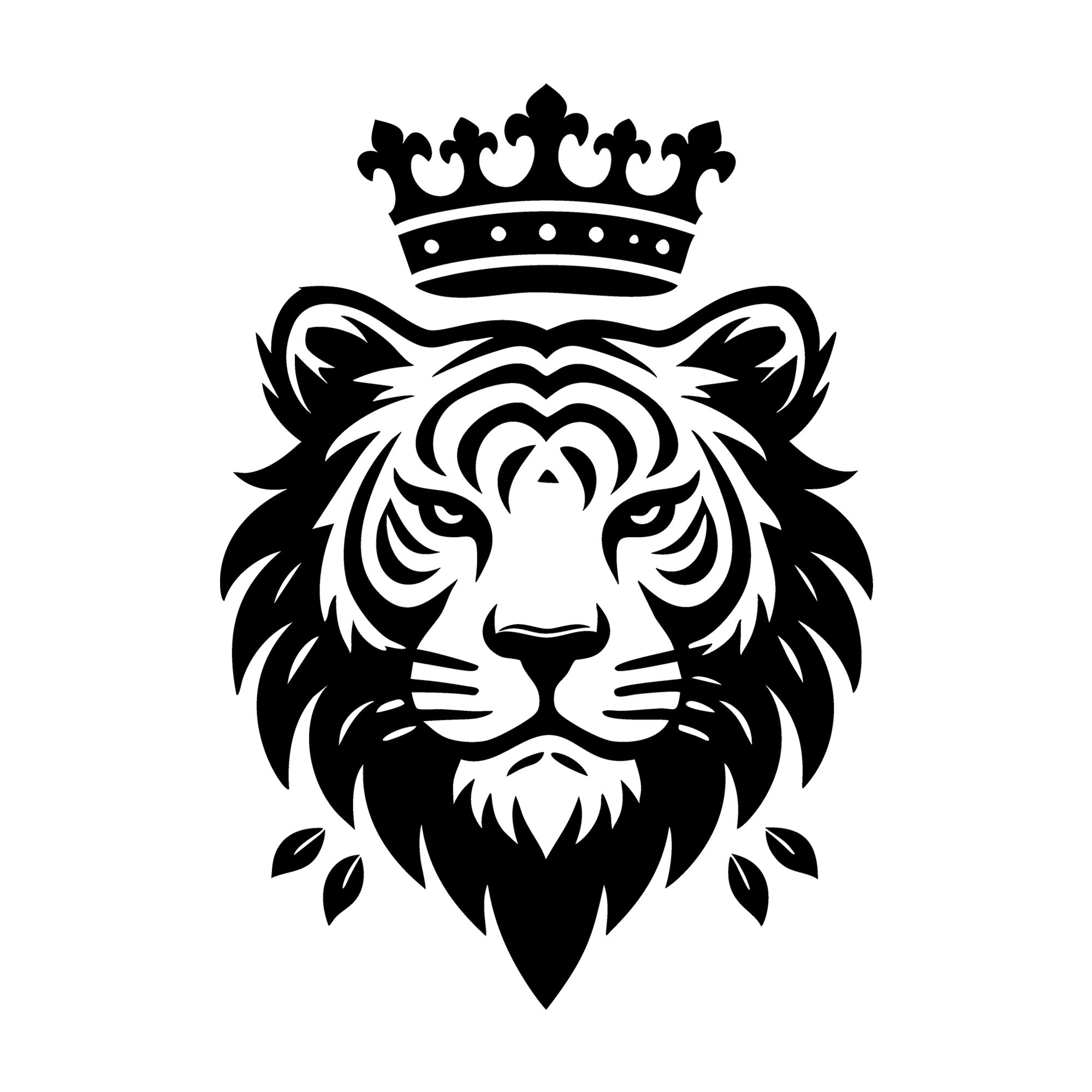 Tiger with Crown and Ornamental Frame Silhouette SVG design for Cricut, Silhouette, laser cutting, vinyl, sublimation, and craft projects.