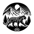 Tiger with Moonlit Mountain Silhouette SVG design for Cricut, Silhouette, laser cutting, vinyl, sublimation, and craft projects.