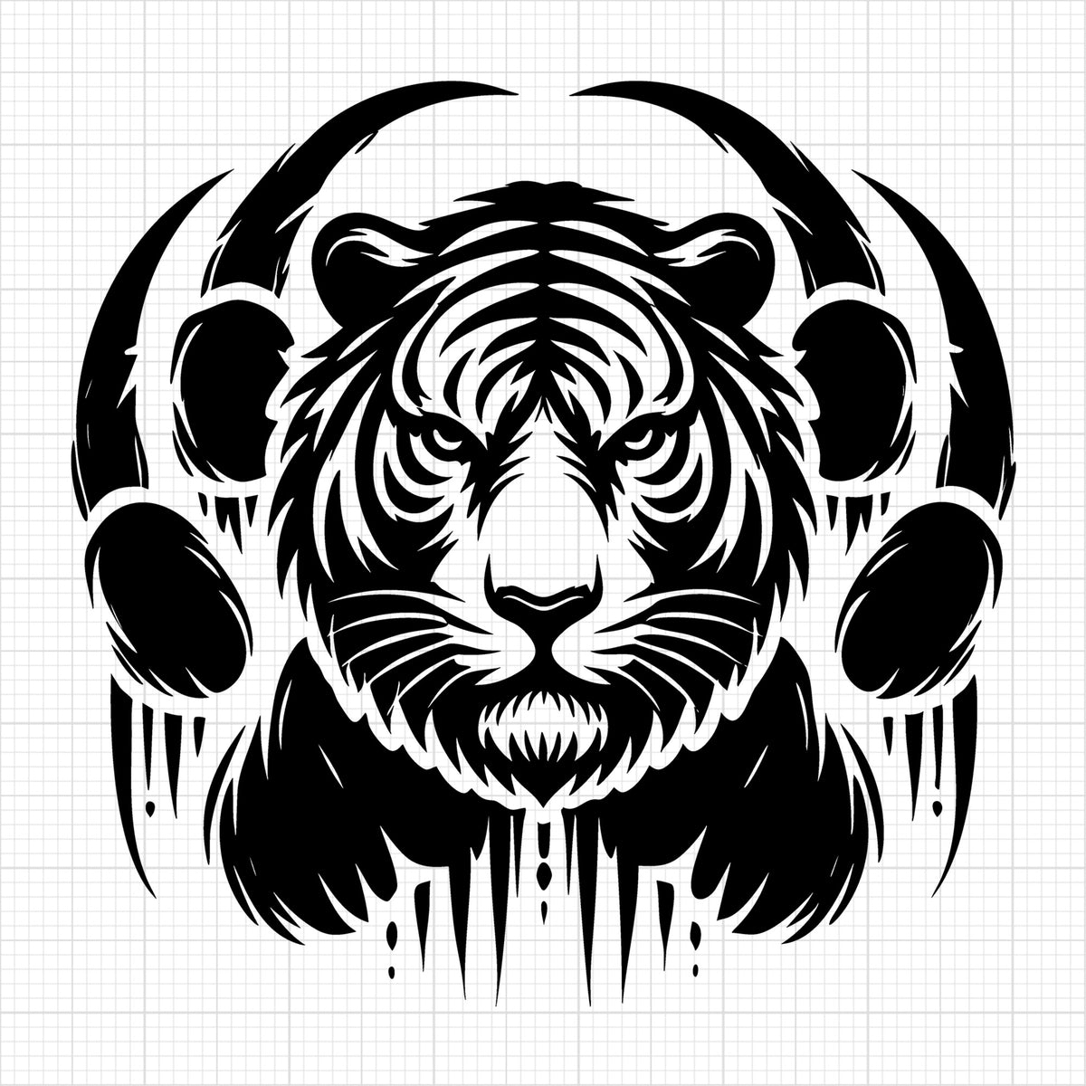 Tiger Face Framed by Bold Claw Marks
