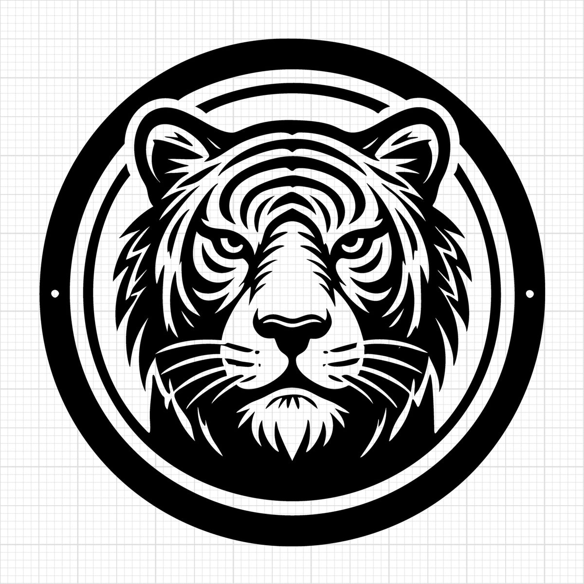 Tiger Face with Clean Circular Border Silhouette