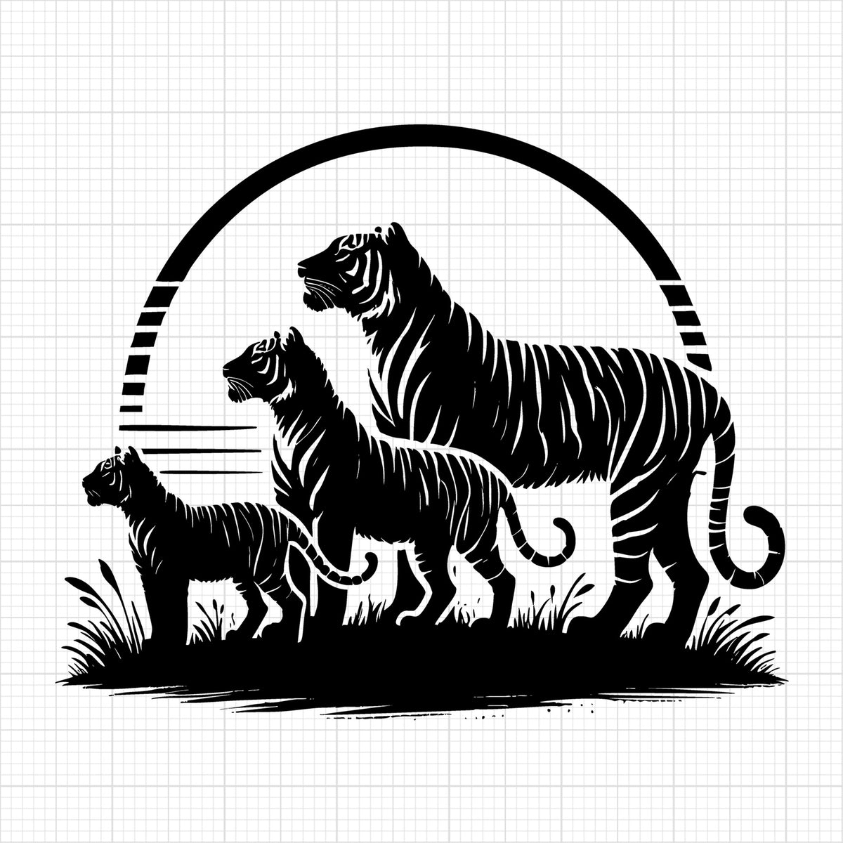 Tiger Family Silhouette on a white background