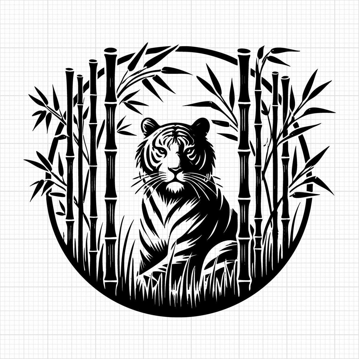 Tiger Framed by Bamboo Circular Design