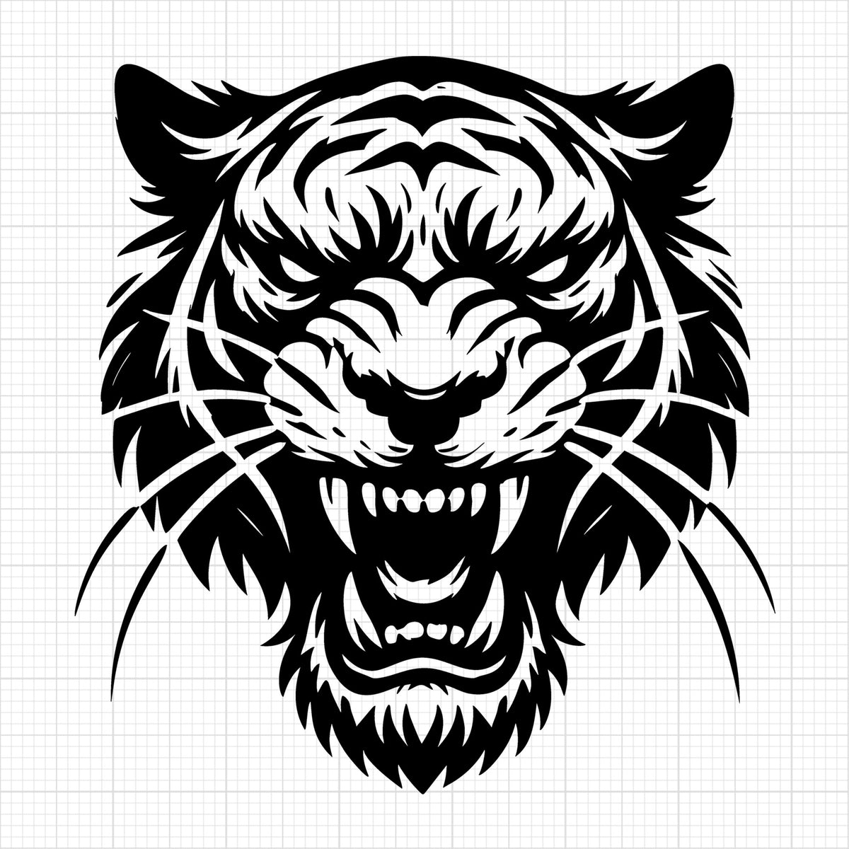 Tiger Head Illustration With Fierce Expression