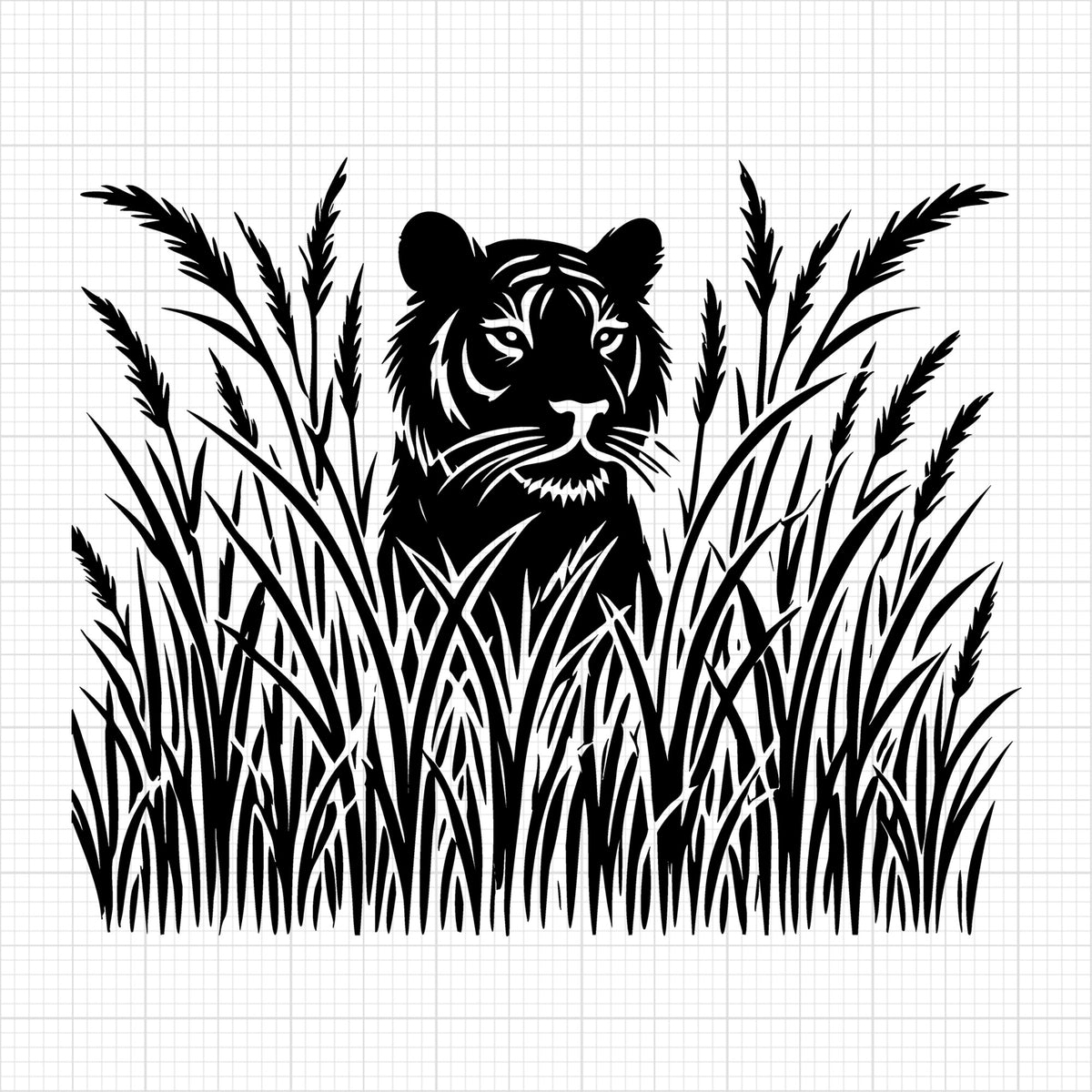 Tiger Hidden in Tall Grass Silhouette