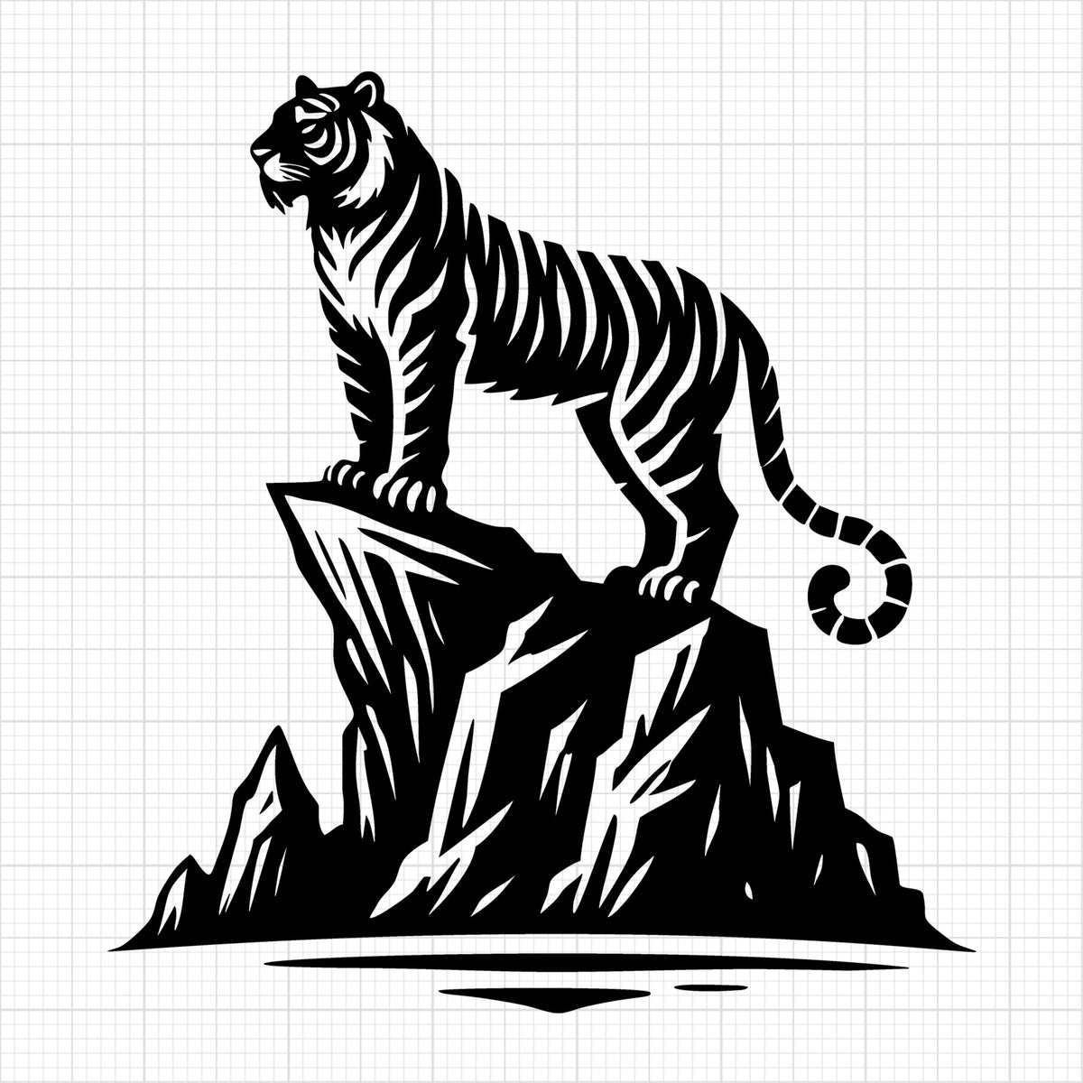 Tiger Standing Proudly on Rock Silhouette