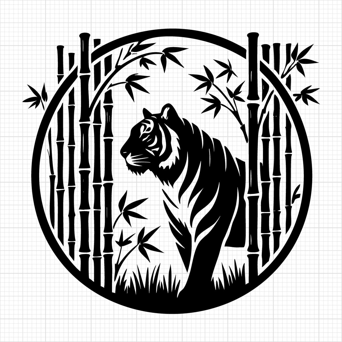 Tiger and Bamboo Circle Silhouette