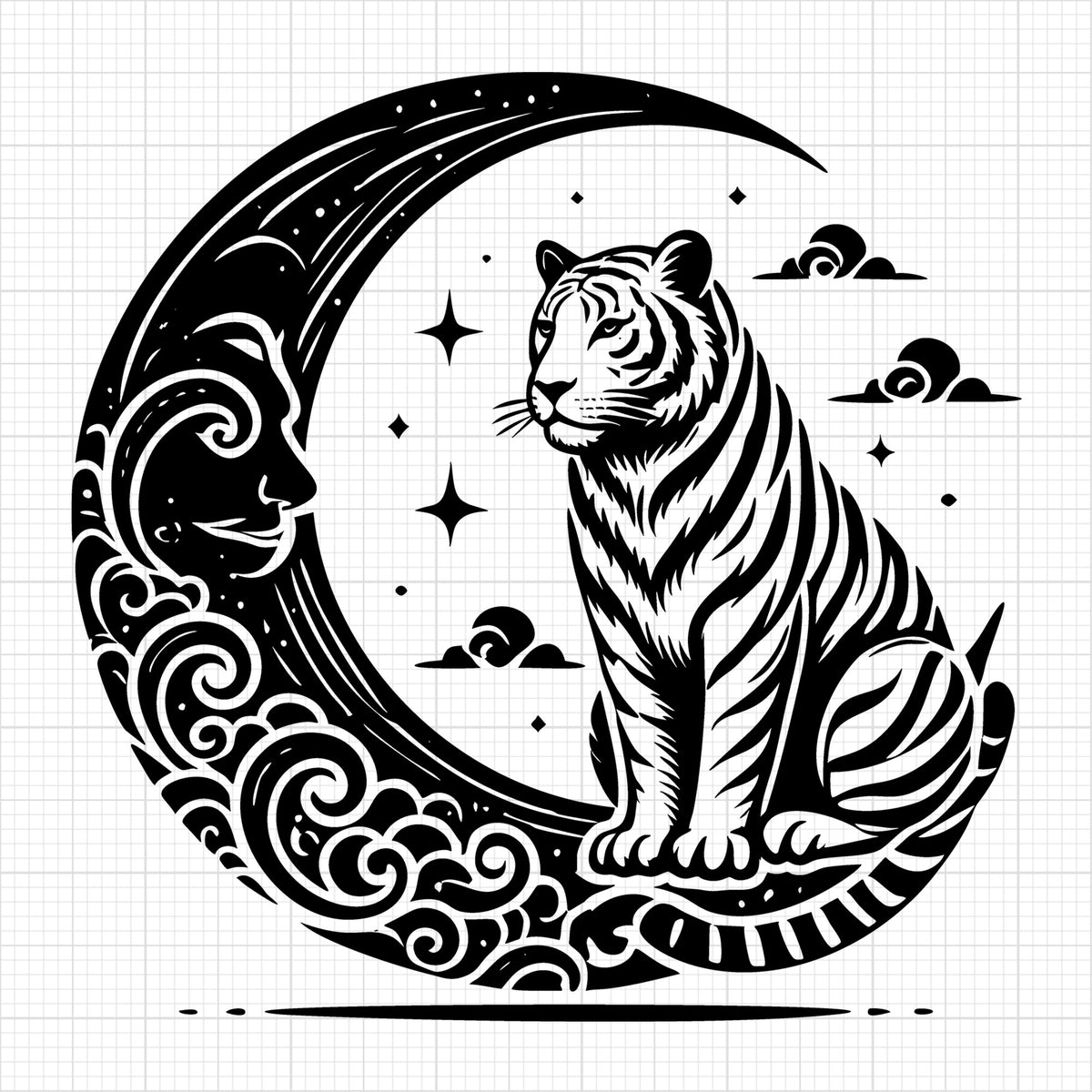 Tiger on Crescent Moon