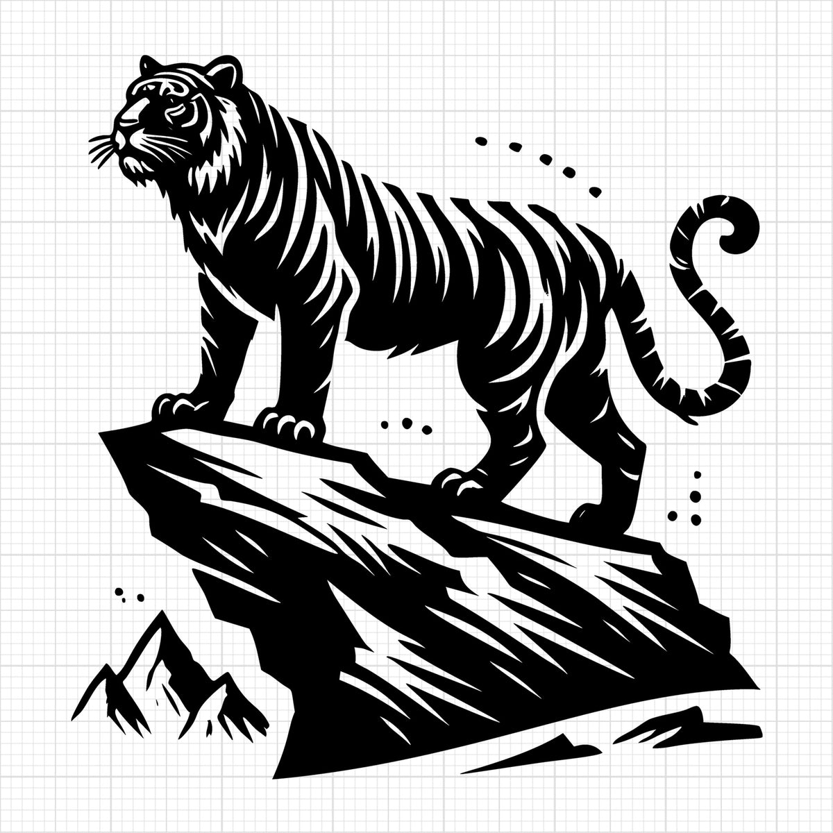 Tiger on Mountain Edge Silhouette