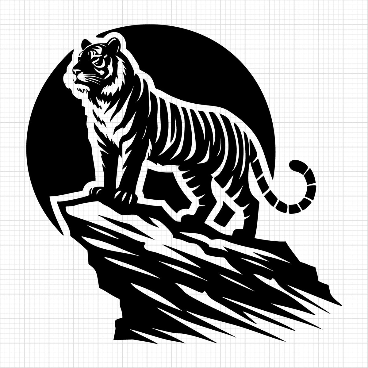 Tiger on Rock with Moon Silhouette