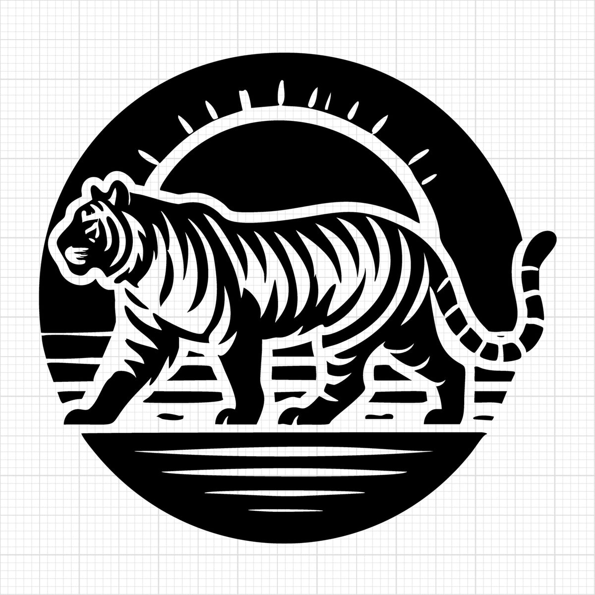 Tiger with Bold Sun Silhouette