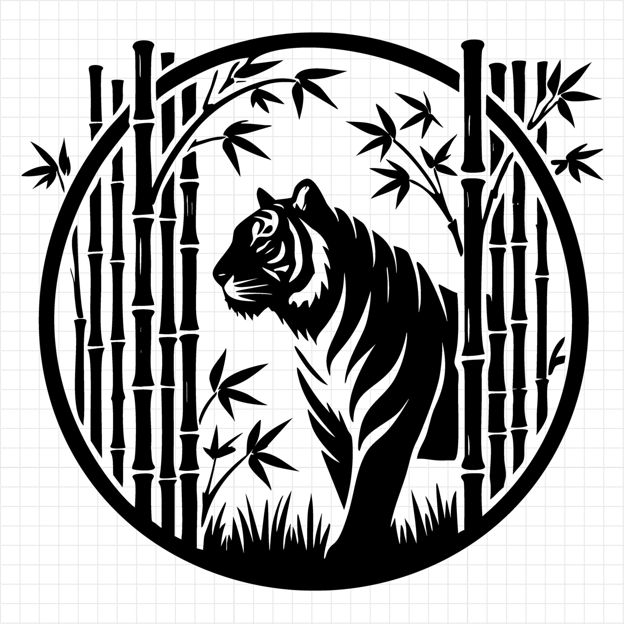 Tiger and Bamboo Circle Silhouette SVG