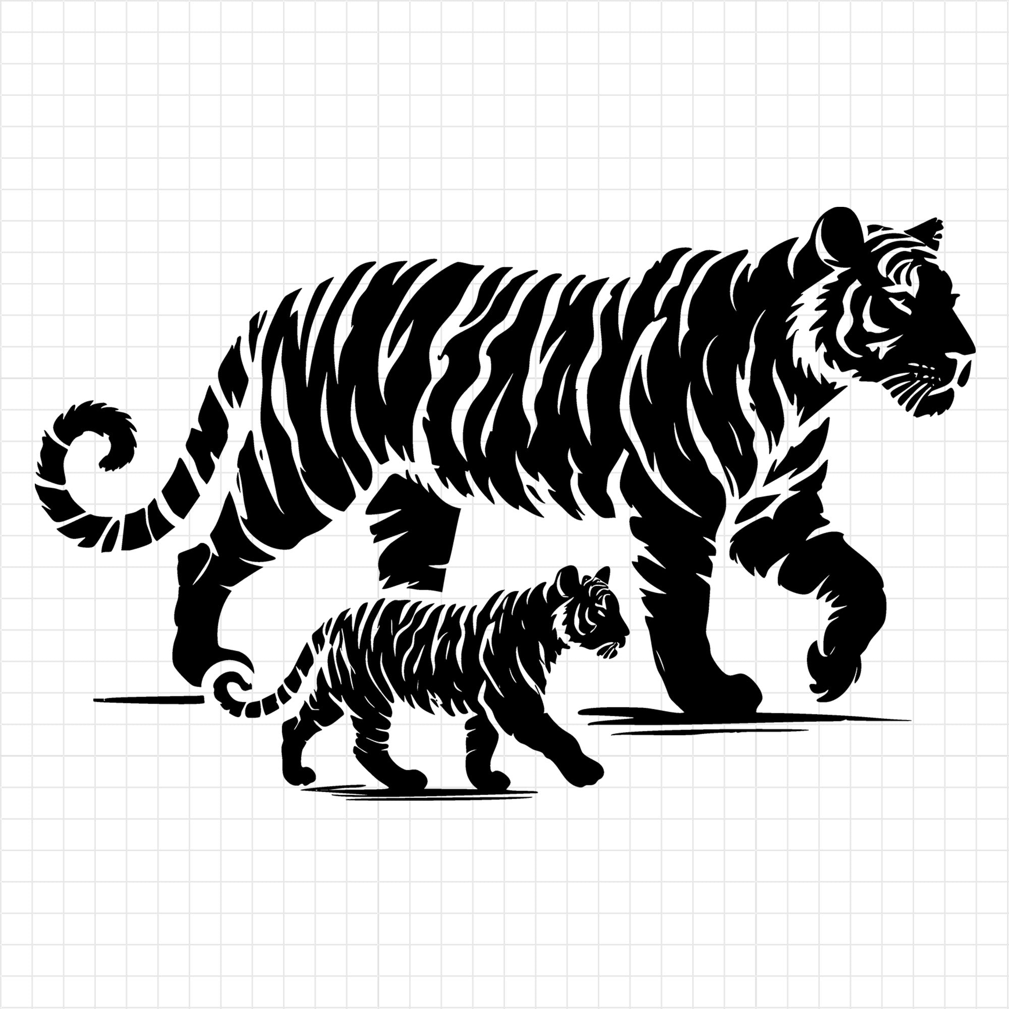 Tiger and Cubs Walking SVG