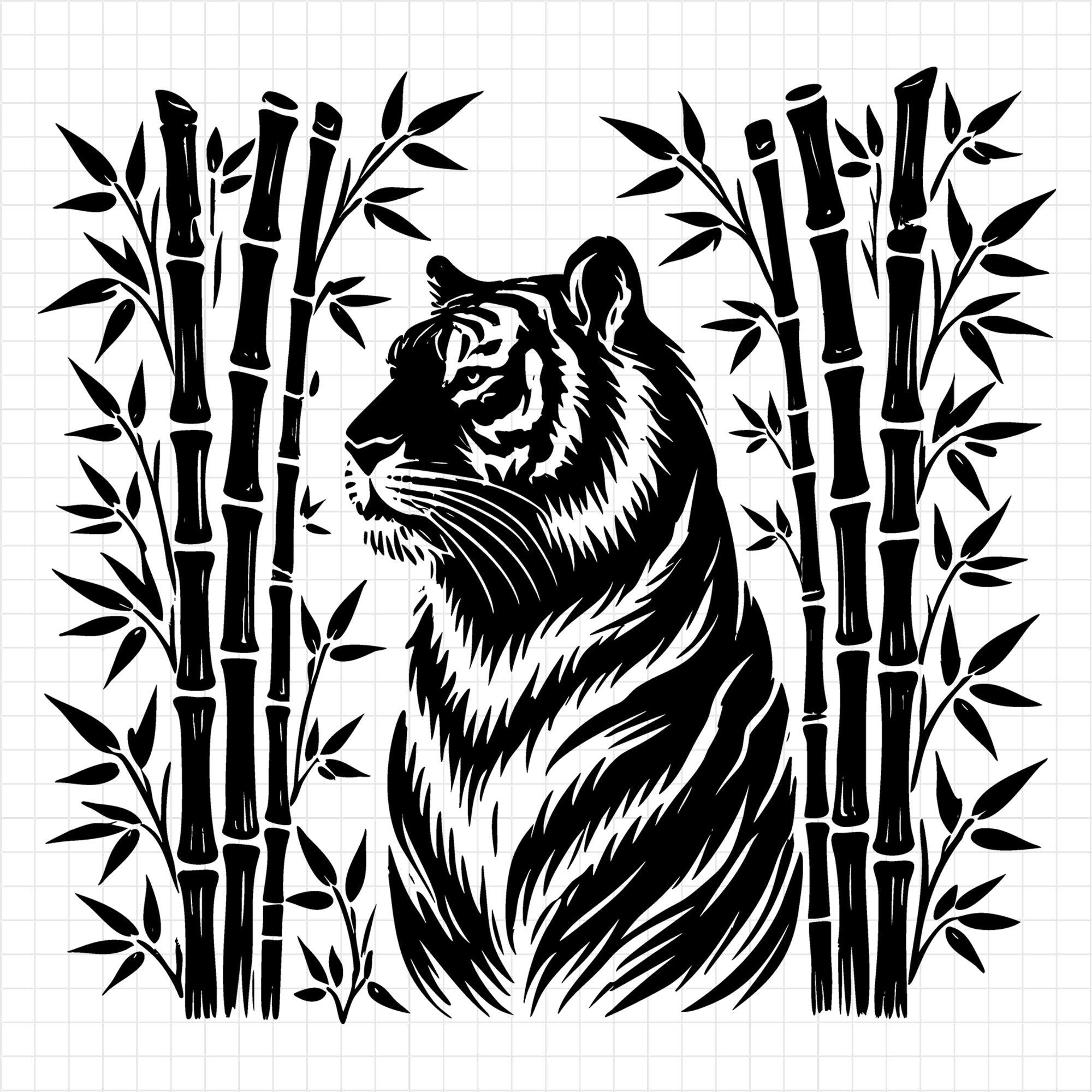 Tiger in Bamboo Silhouette SVG