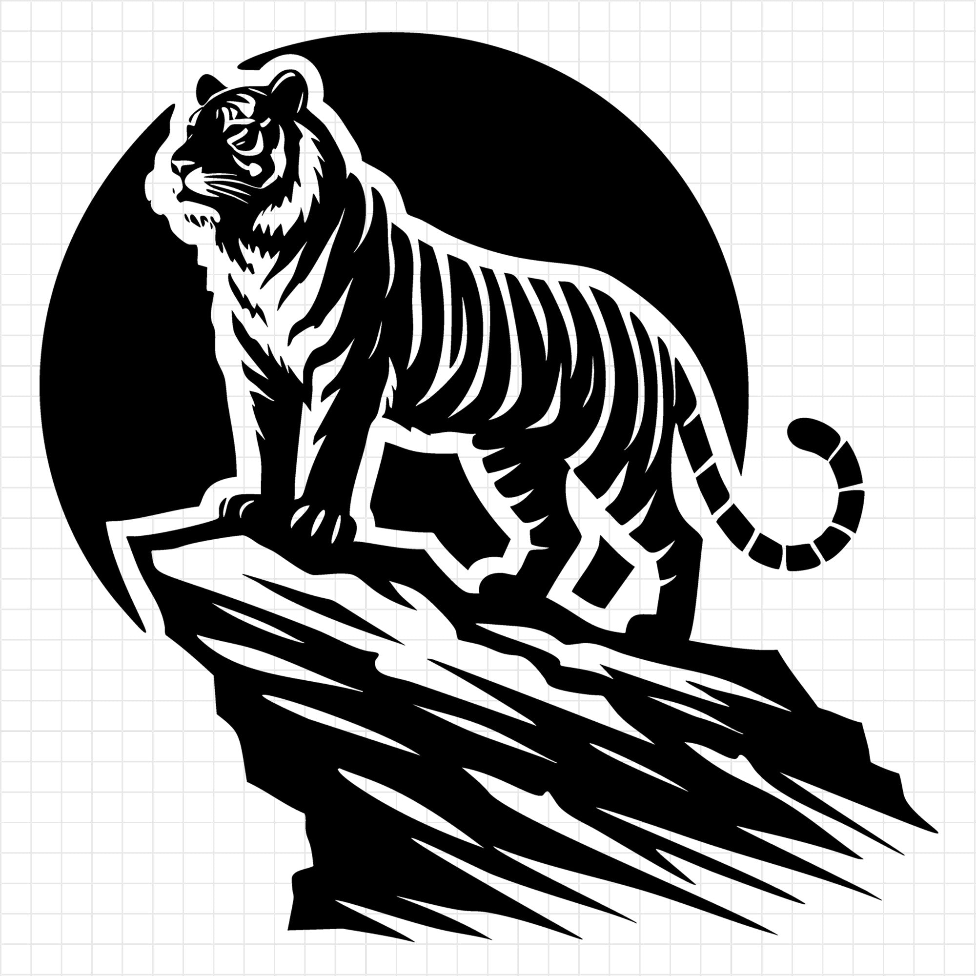 Tiger on Rock with Moon Silhouette SVG