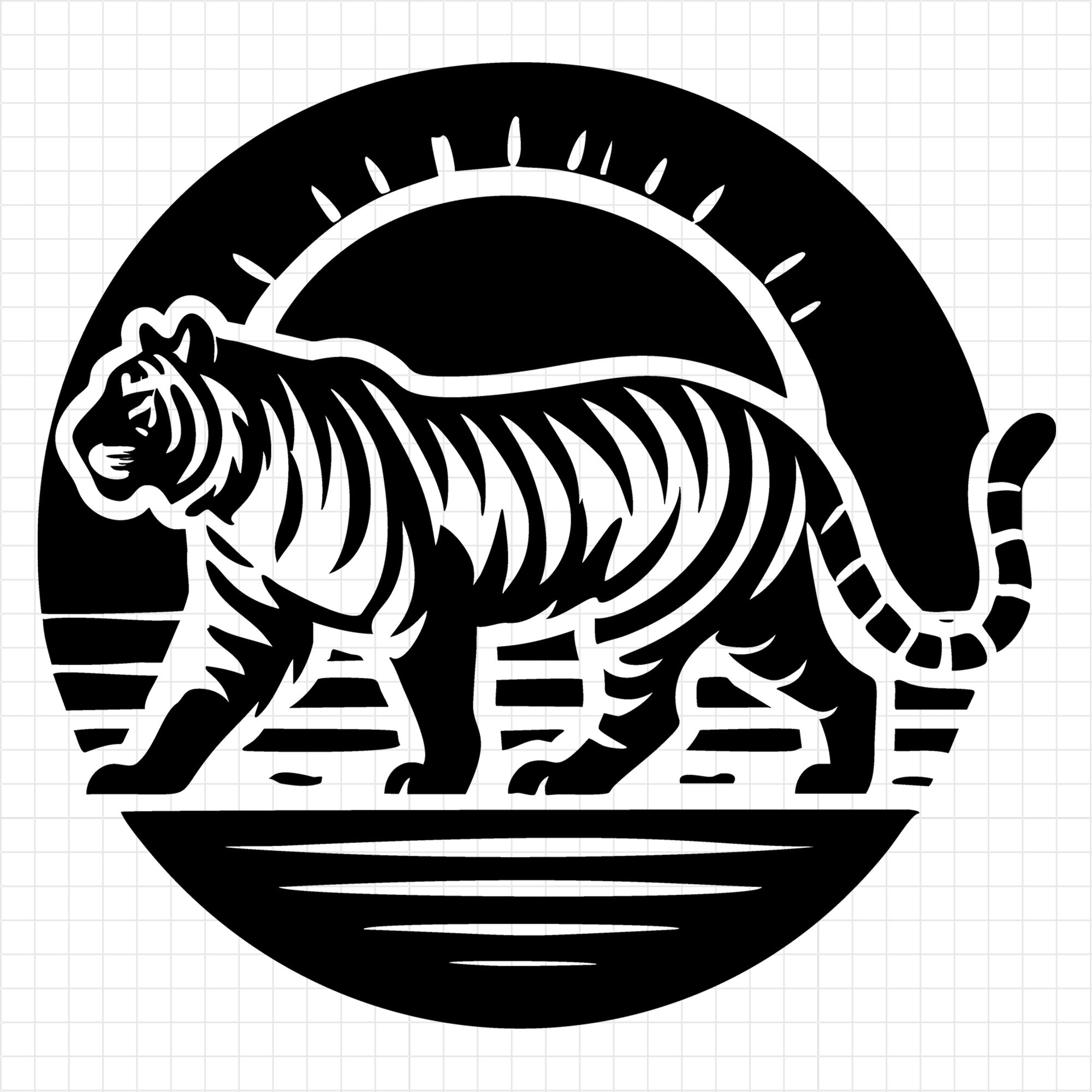 Tiger with Bold Sun Silhouette SVG