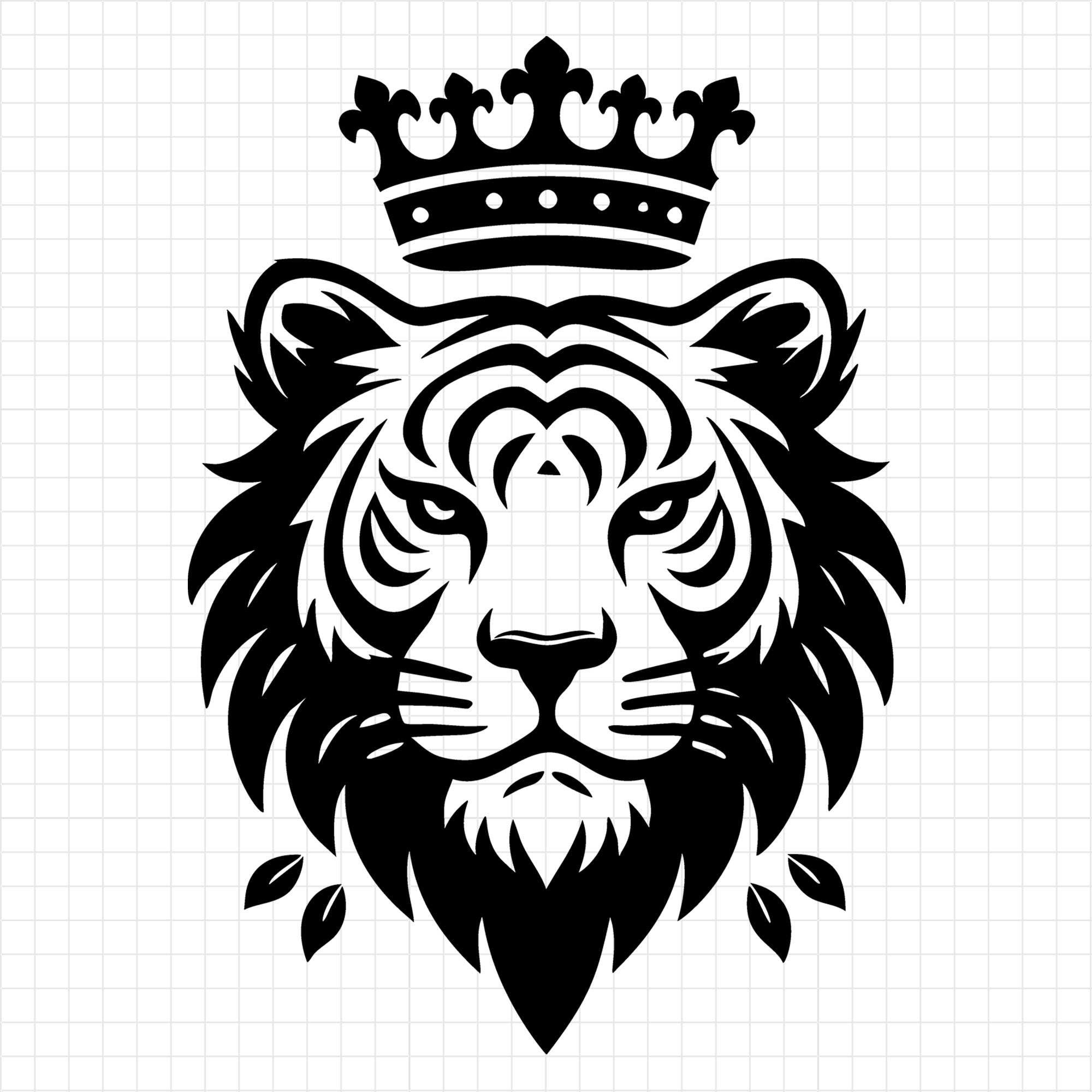 Tiger with Crown and Ornamental Frame Silhouette SVG