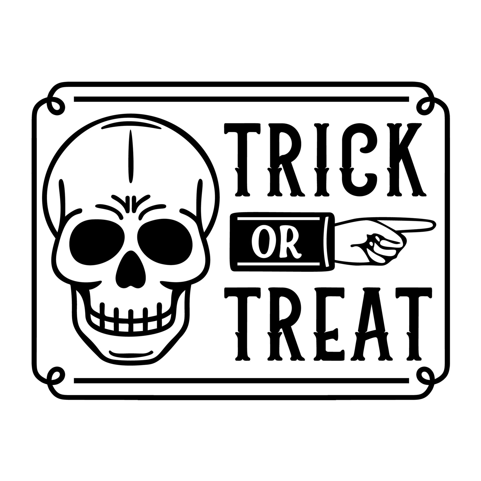 Trick Or Treat Skull SVG design for Cricut, Silhouette, laser cutting, vinyl, sublimation, and Halloween craft projects.