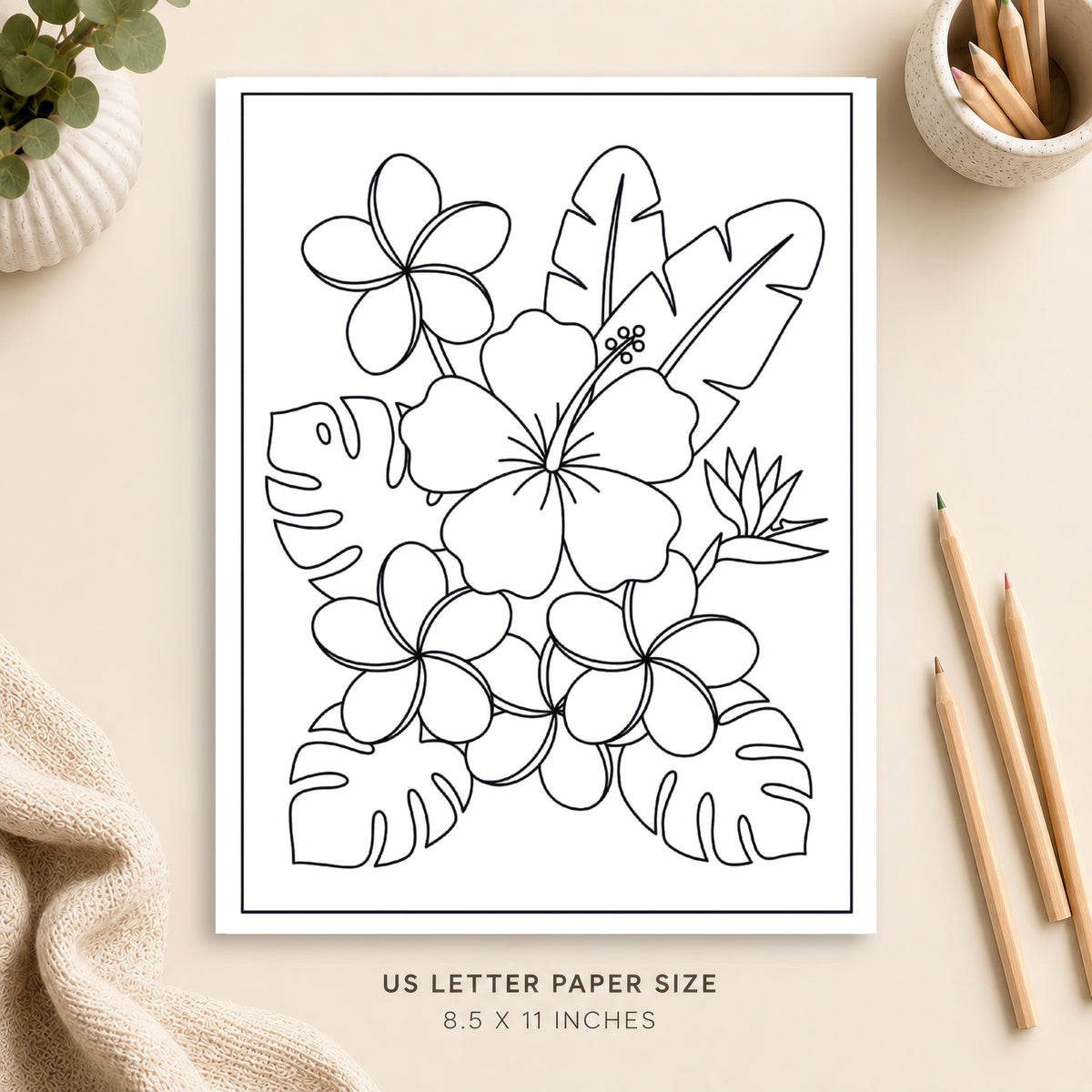 Tropical Flowers Coloring Page 2