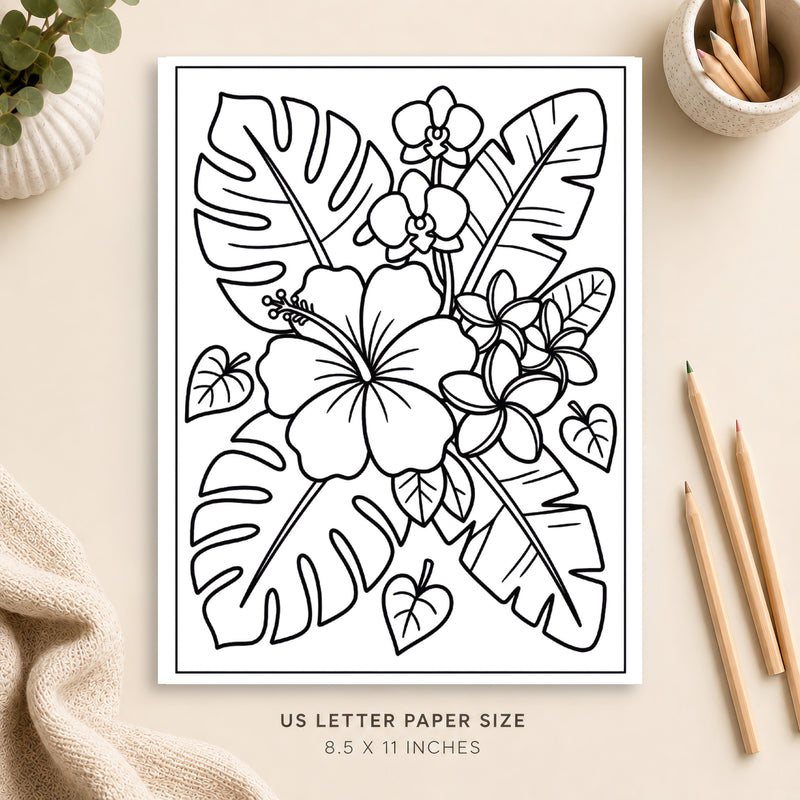 Tropical Flowers Coloring Page 4