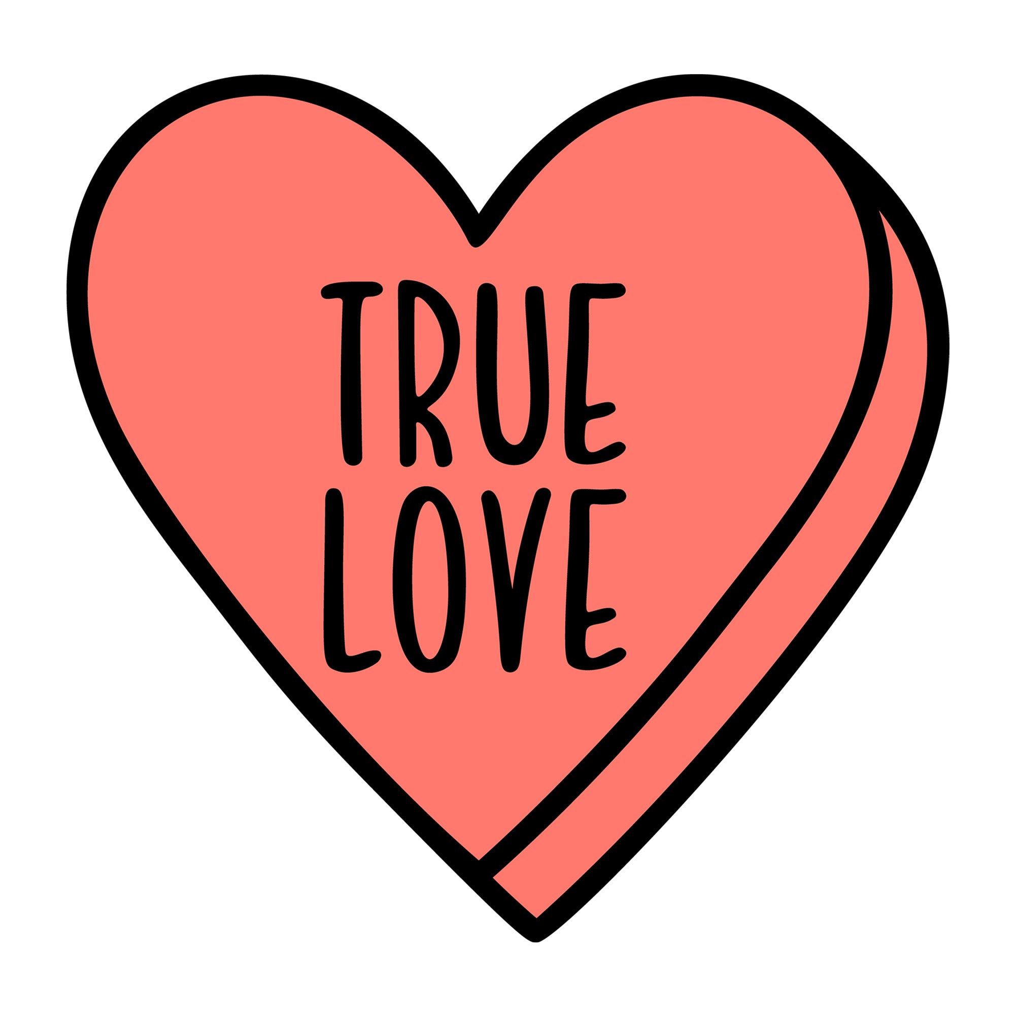 True Love SVG design for Cricut, Silhouette, laser cutting, vinyl, sublimation, Valentine conversation hearts, and craft projects.