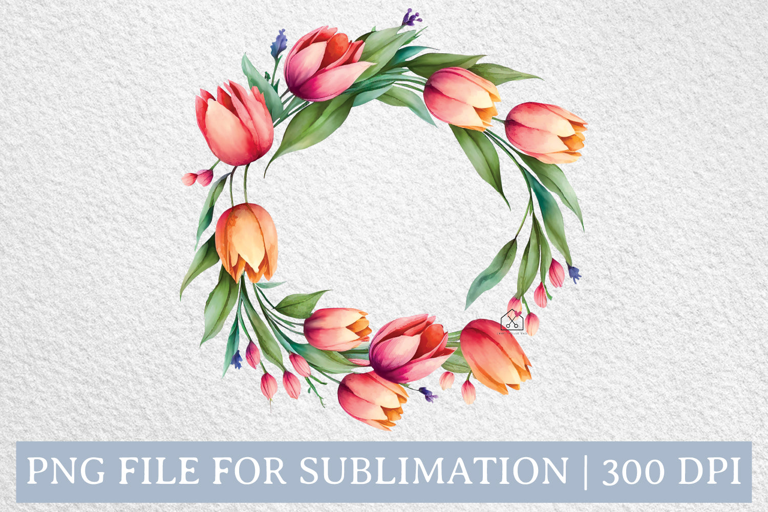 FREE Tulips Spring Wreath Watercolor Sublimation Design PNG - Craft House SVG