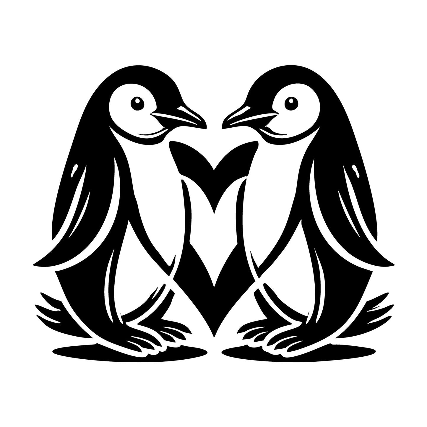 Two Penguins Forming Heart Shape SVG design for Cricut, Silhouette, laser cutting, vinyl, sublimation, and craft projects.