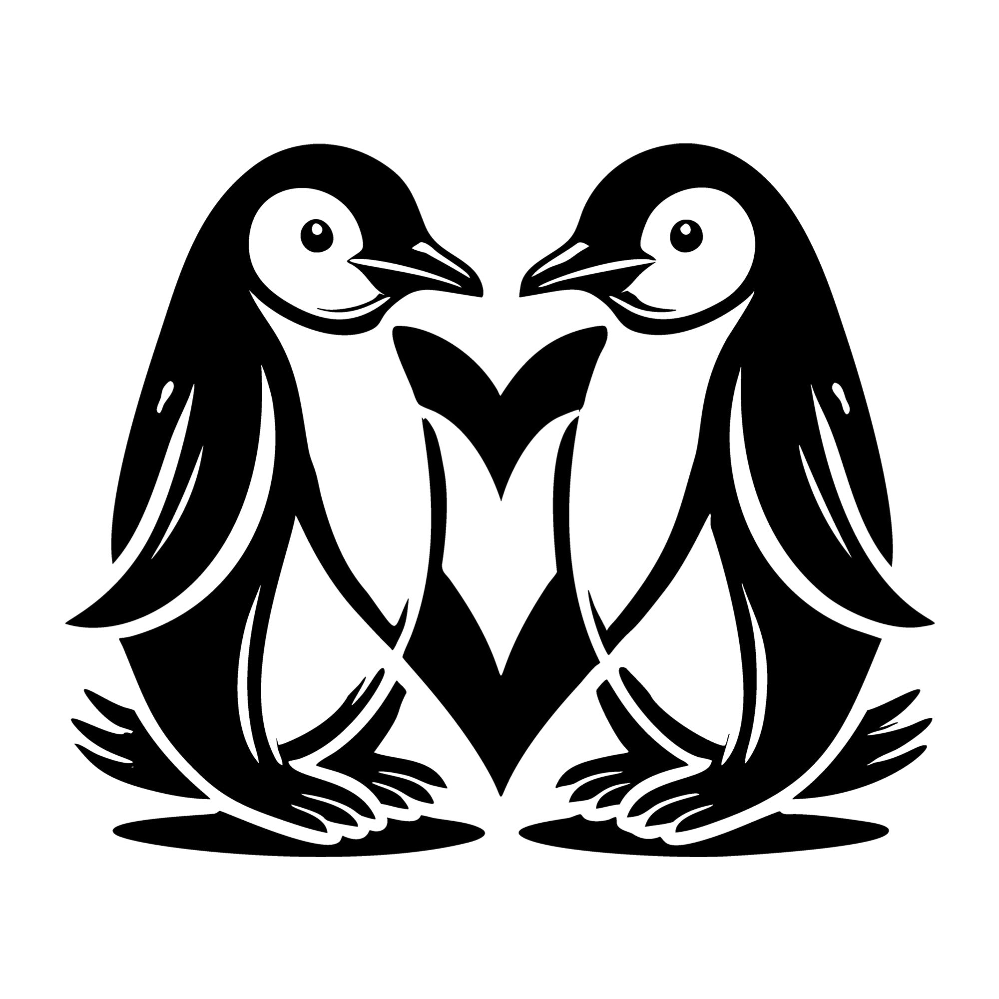 Two Penguins Forming Heart Shape SVG design for Cricut, Silhouette, laser cutting, vinyl, sublimation, and craft projects.