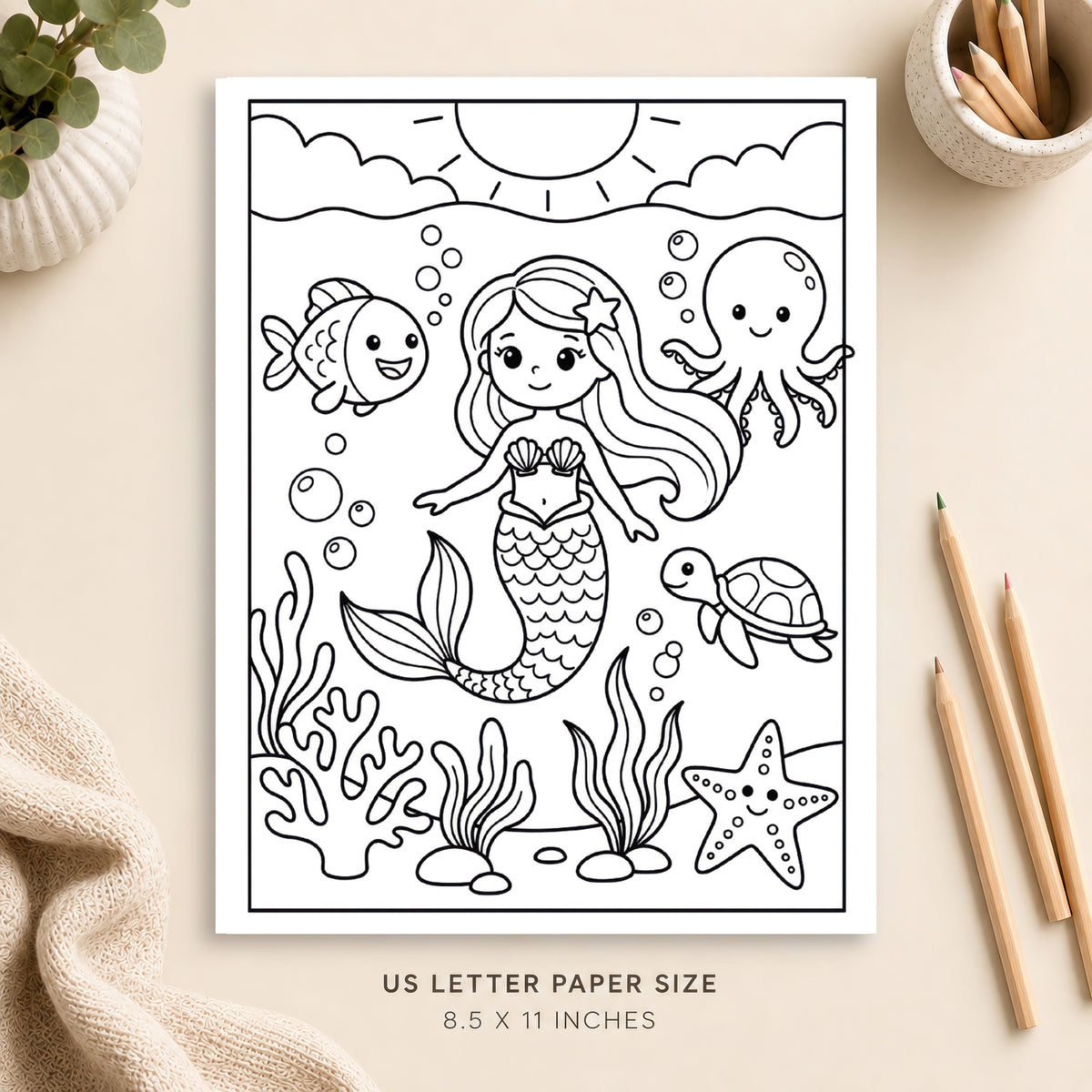Underwater Mermaid Coloring Page 1