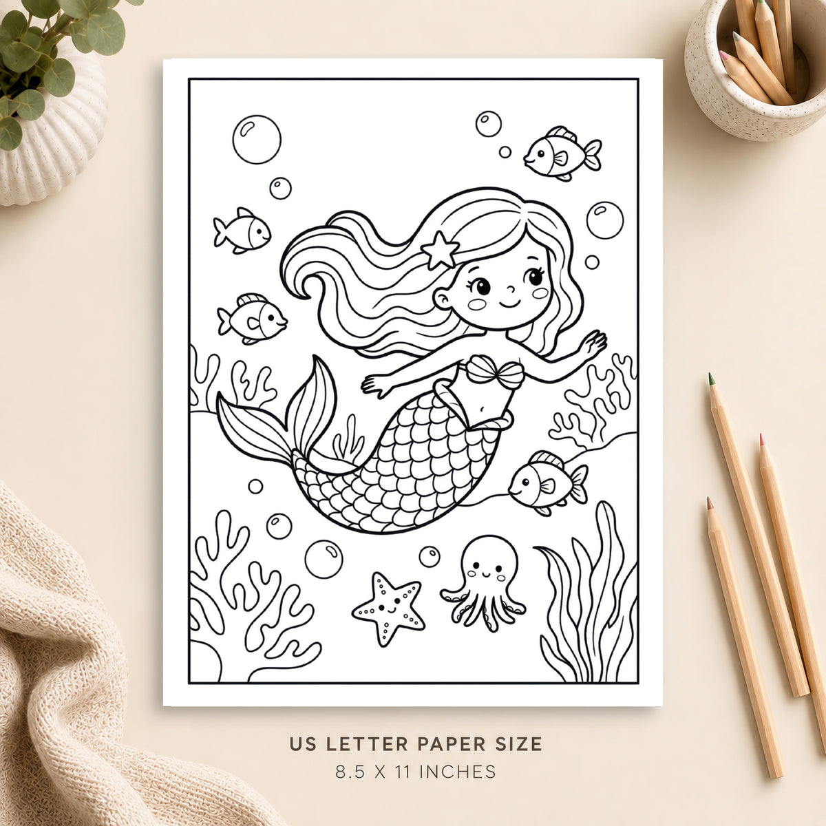 Underwater Mermaid Coloring Page 2