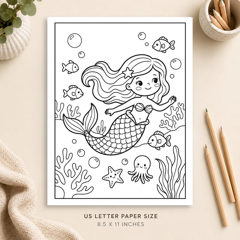 Underwater Mermaid Coloring Page 2